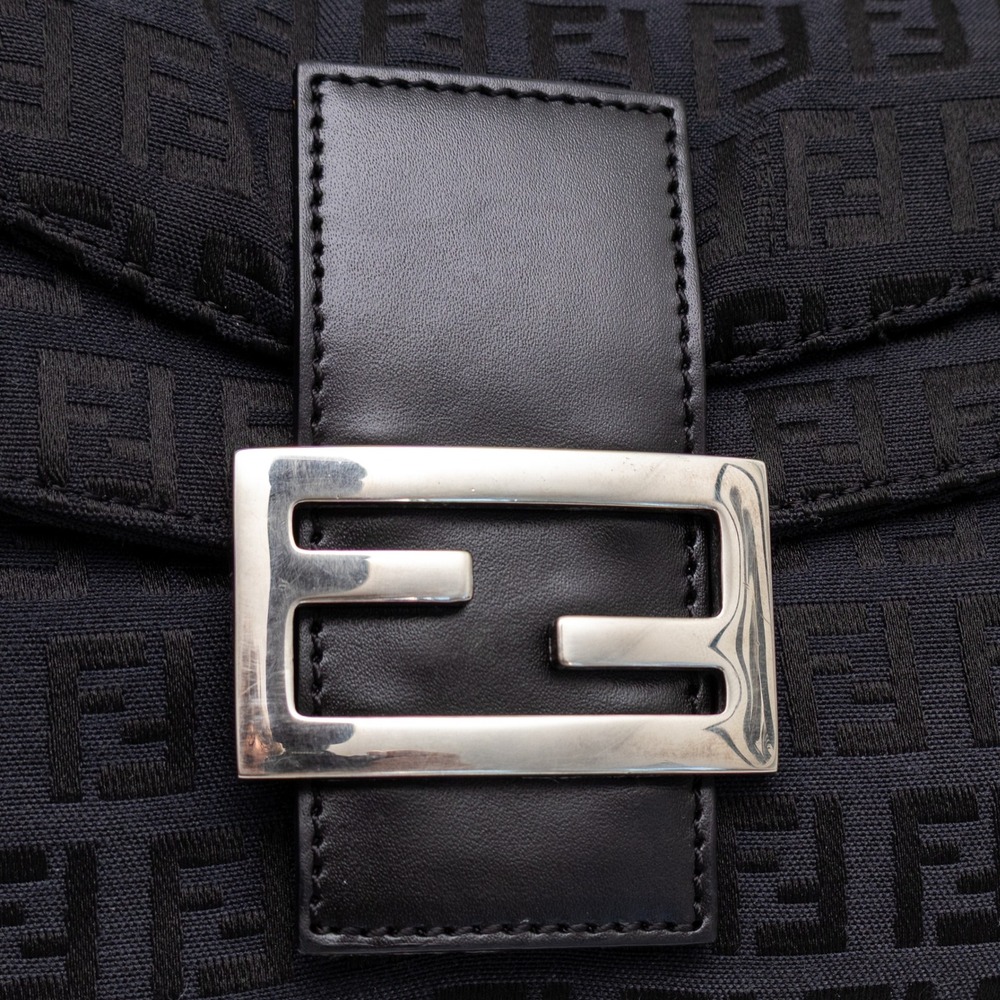 Fendi Mamma Baguette Black Zucca Canvas Shoulder Bag Double Flap FF Logo Vintage - Picture 11 of 13